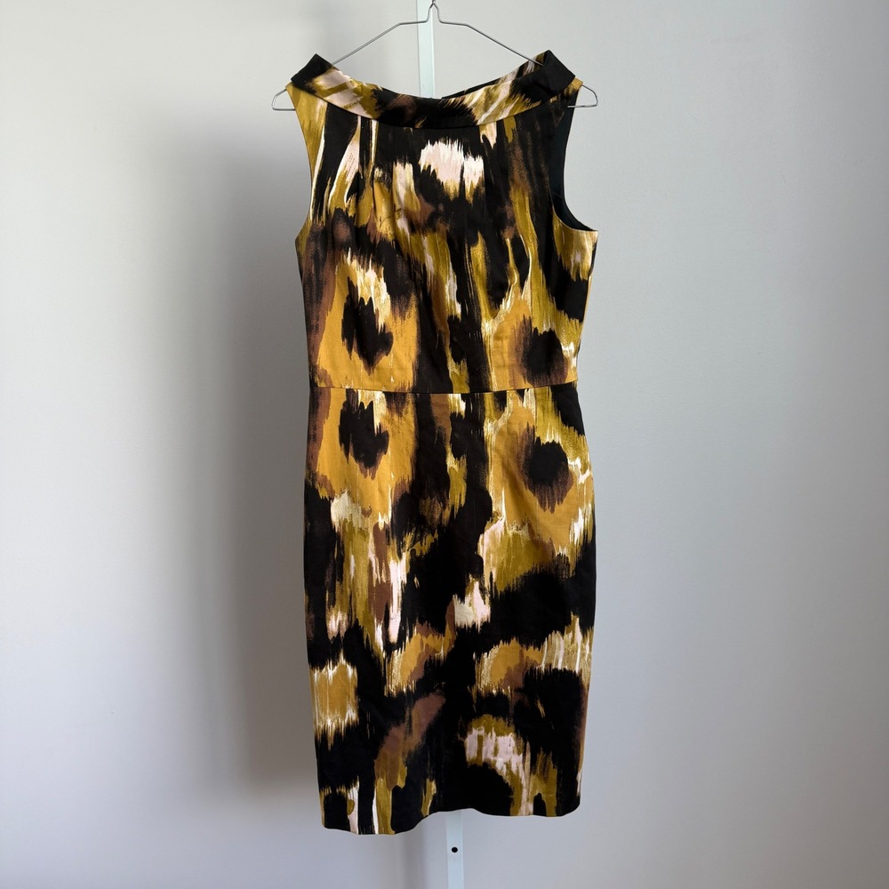 David Meister Women's Size 6 Dress‎ Luxury Career Office Gold Black Abstract